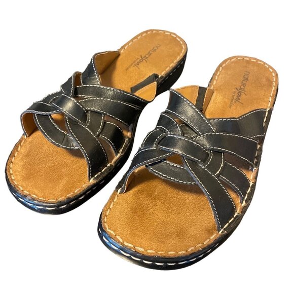 Natural Soul By Naturalizer Black Leather Slide Sandals Size 8M Chatman - Picture 1 of 6
